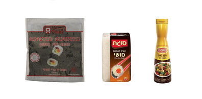 Kosher Sushi Bundle Rice (Sugat) + Soya Sauce Bottle (290ml) + Pack of Nuri Sheets (10pcs) - KOSHERTOP