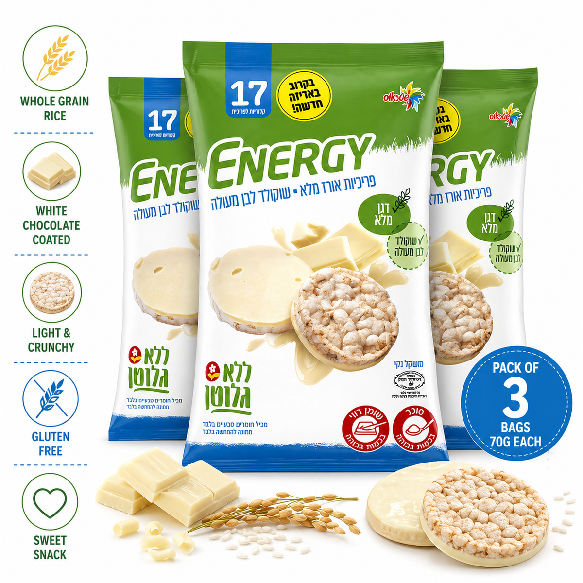 Energy Rice Cakes with White Chocolate Base – Whole Grain Rice Snack ...
